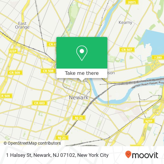Mapa de 1 Halsey St, Newark, NJ 07102