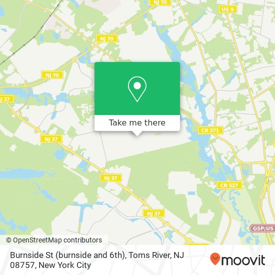 Mapa de Burnside St (burnside and 6th), Toms River, NJ 08757