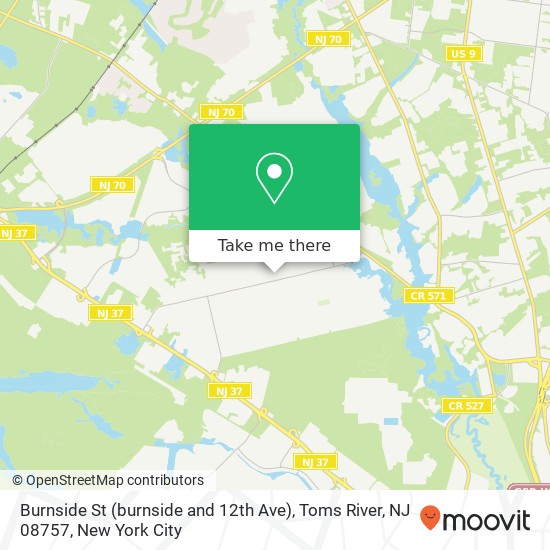 Mapa de Burnside St (burnside and 12th Ave), Toms River, NJ 08757