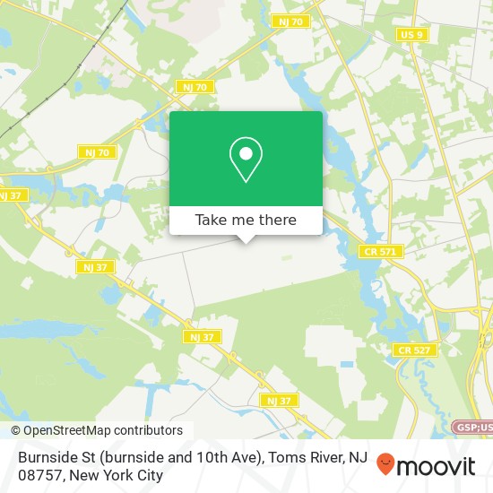 Mapa de Burnside St (burnside and 10th Ave), Toms River, NJ 08757