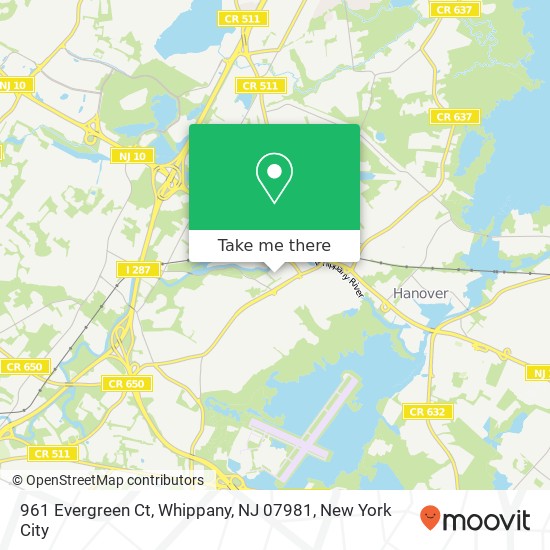 Mapa de 961 Evergreen Ct, Whippany, NJ 07981