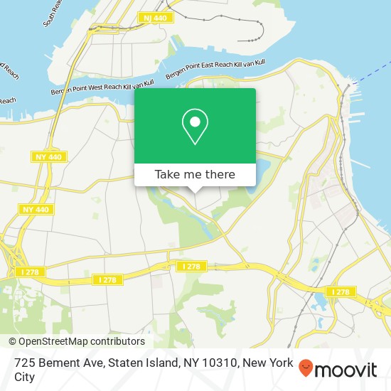 Mapa de 725 Bement Ave, Staten Island, NY 10310