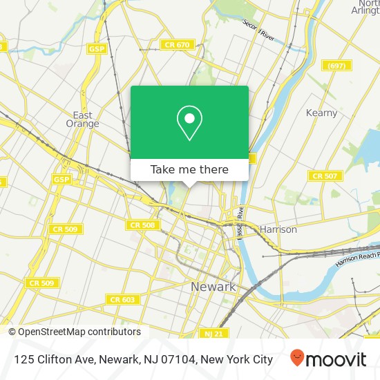 Mapa de 125 Clifton Ave, Newark, NJ 07104