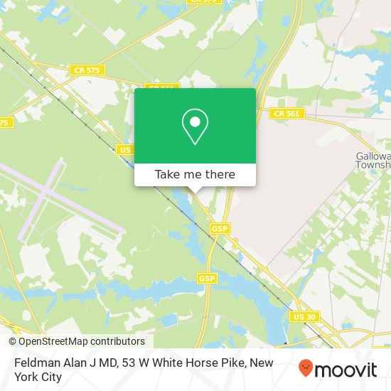 Mapa de Feldman Alan J MD, 53 W White Horse Pike
