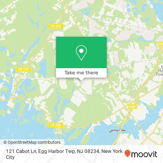 Mapa de 121 Cabot Ln, Egg Harbor Twp, NJ 08234