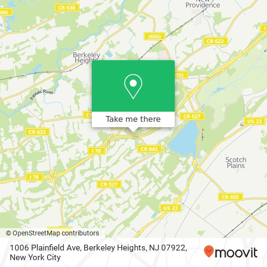 1006 Plainfield Ave, Berkeley Heights, NJ 07922 map