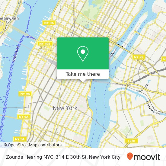Mapa de Zounds Hearing NYC, 314 E 30th St