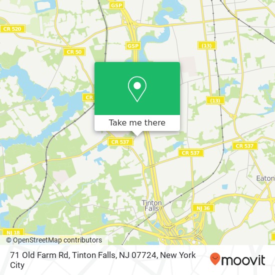 Mapa de 71 Old Farm Rd, Tinton Falls, NJ 07724