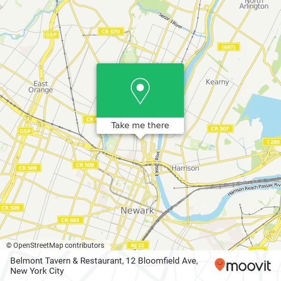 Mapa de Belmont Tavern & Restaurant, 12 Bloomfield Ave