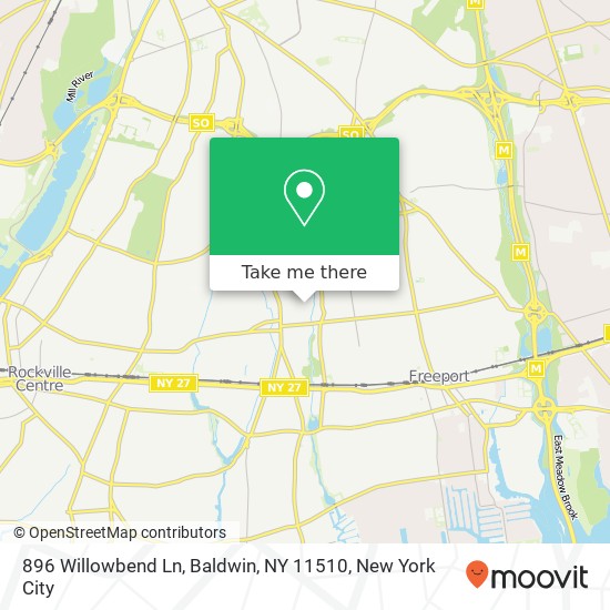 Mapa de 896 Willowbend Ln, Baldwin, NY 11510