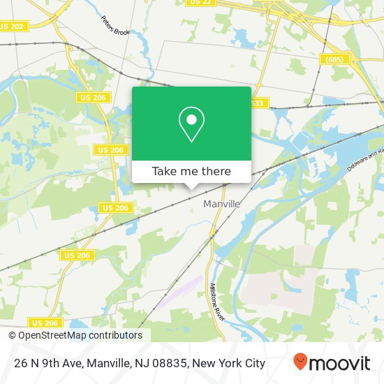 Mapa de 26 N 9th Ave, Manville, NJ 08835