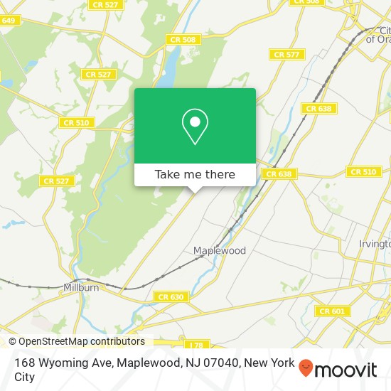 Mapa de 168 Wyoming Ave, Maplewood, NJ 07040