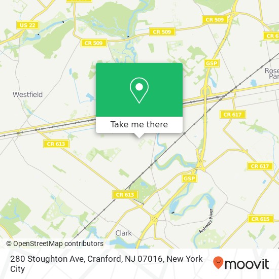Mapa de 280 Stoughton Ave, Cranford, NJ 07016