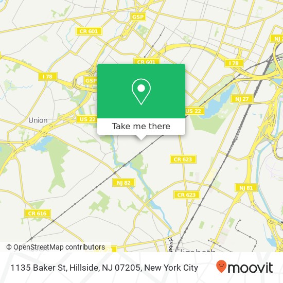 Mapa de 1135 Baker St, Hillside, NJ 07205