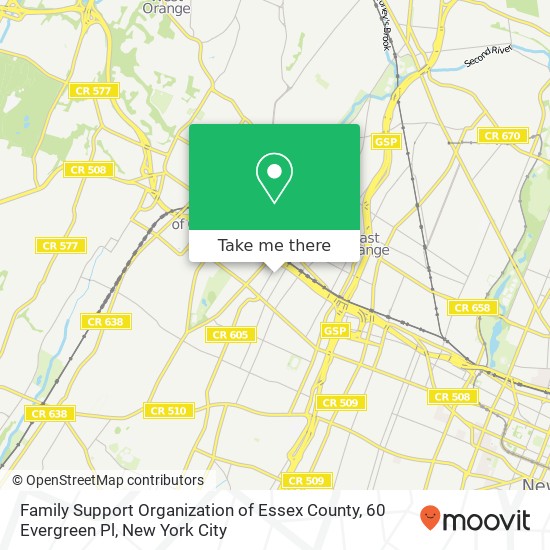 Mapa de Family Support Organization of Essex County, 60 Evergreen Pl