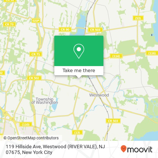 Mapa de 119 Hillside Ave, Westwood (RIVER VALE), NJ 07675