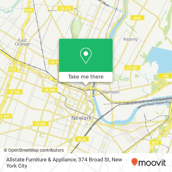 Mapa de Allstate Furniture & Appliance, 374 Broad St