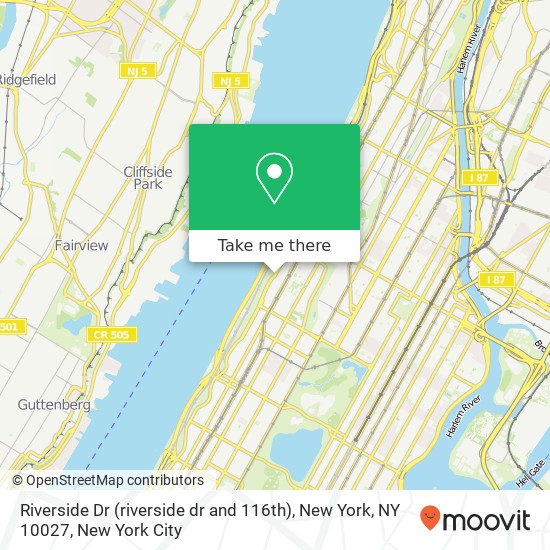 Riverside Dr (riverside dr and 116th), New York, NY 10027 map