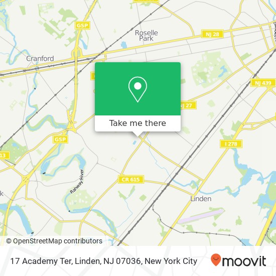 Mapa de 17 Academy Ter, Linden, NJ 07036