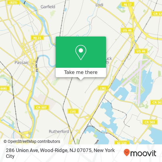 Mapa de 286 Union Ave, Wood-Ridge, NJ 07075