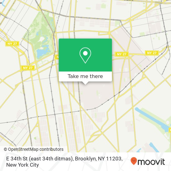Mapa de E 34th St (east 34th ditmas), Brooklyn, NY 11203