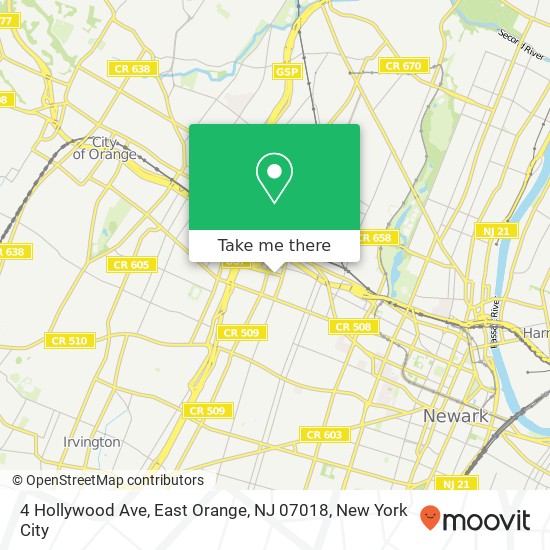 Mapa de 4 Hollywood Ave, East Orange, NJ 07018