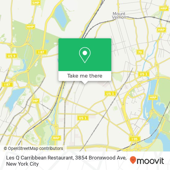 Mapa de Les Q Carribbean Restaurant, 3854 Bronxwood Ave