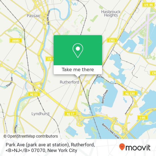 Mapa de Park Ave (park ave at station), Rutherford, <B>NJ< / B> 07070