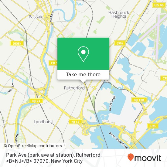 Park Ave (park ave at station), Rutherford, <B>NJ< / B> 07070 map