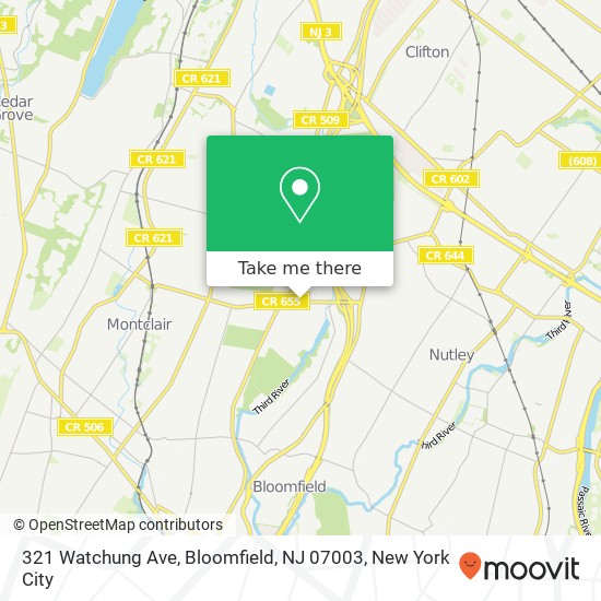 Mapa de 321 Watchung Ave, Bloomfield, NJ 07003