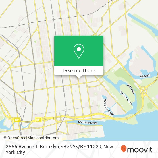 Mapa de 2566 Avenue T, Brooklyn, <B>NY< / B> 11229