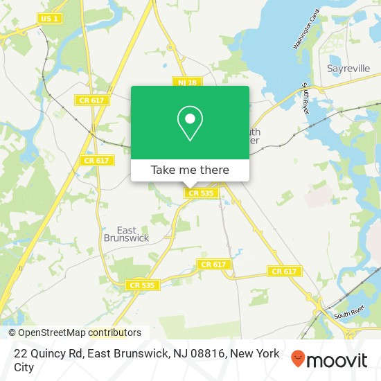 Mapa de 22 Quincy Rd, East Brunswick, NJ 08816