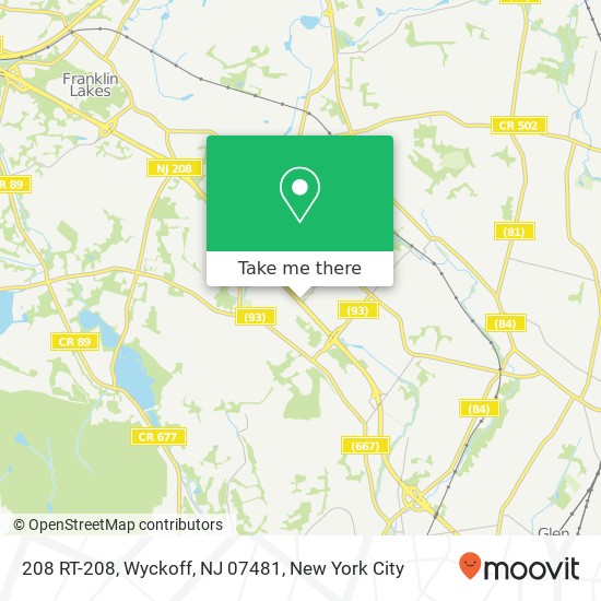 Mapa de 208 RT-208, Wyckoff, NJ 07481