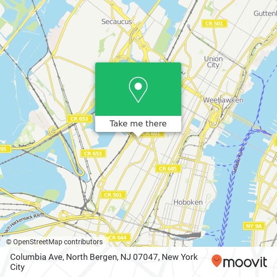 Mapa de Columbia Ave, North Bergen, NJ 07047