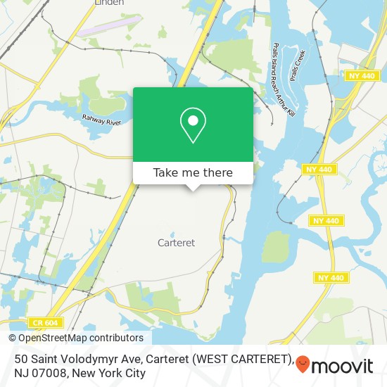Mapa de 50 Saint Volodymyr Ave, Carteret (WEST CARTERET), NJ 07008