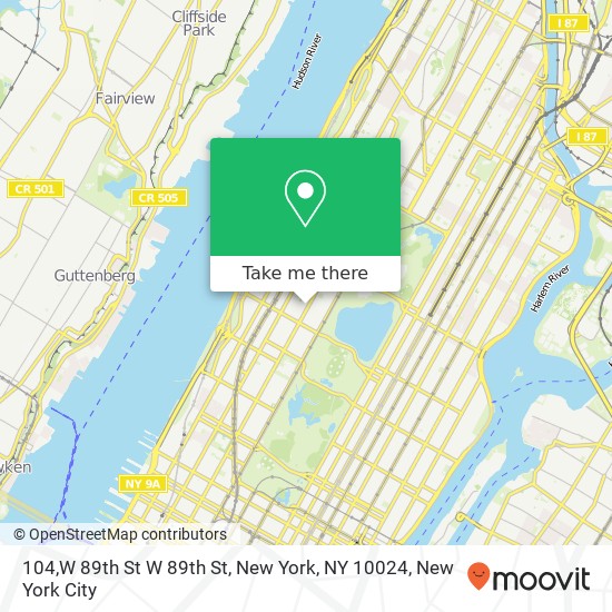 Mapa de 104,W 89th St W 89th St, New York, NY 10024
