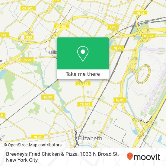 Mapa de Breeney's Fried Chicken & Pizza, 1033 N Broad St