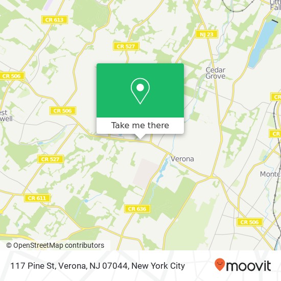 Mapa de 117 Pine St, Verona, NJ 07044