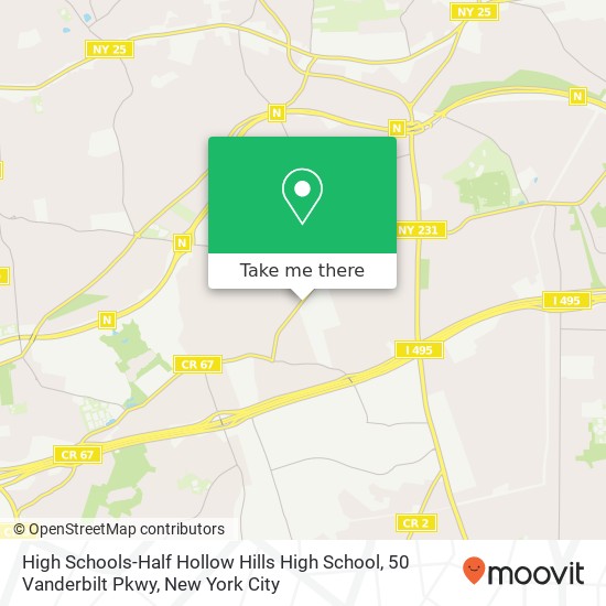 Mapa de High Schools-Half Hollow Hills High School, 50 Vanderbilt Pkwy