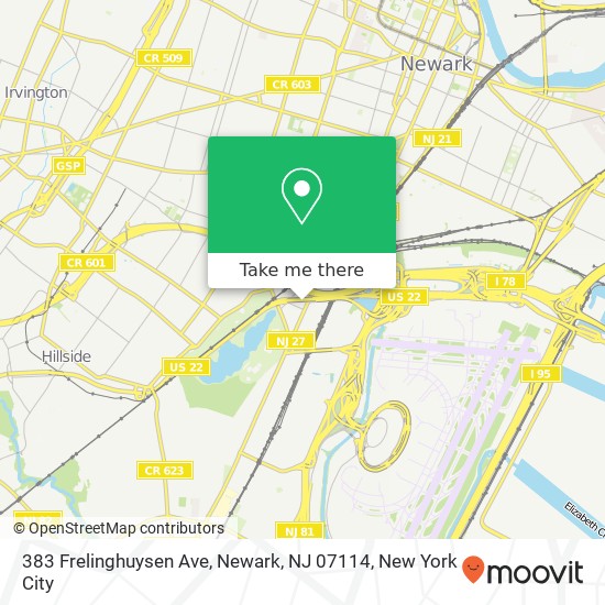 Mapa de 383 Frelinghuysen Ave, Newark, NJ 07114