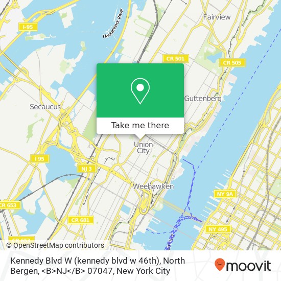 Kennedy Blvd W (kennedy blvd w 46th), North Bergen, <B>NJ< / B> 07047 map