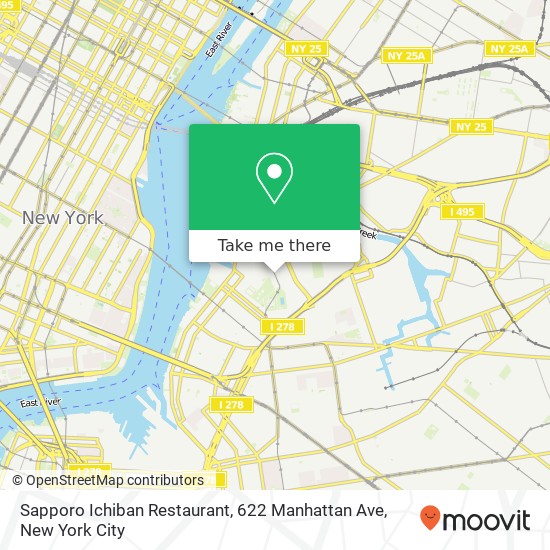 Mapa de Sapporo Ichiban Restaurant, 622 Manhattan Ave