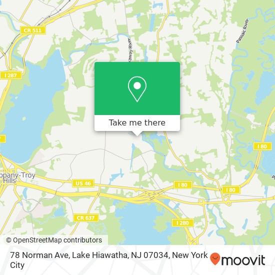 Mapa de 78 Norman Ave, Lake Hiawatha, NJ 07034