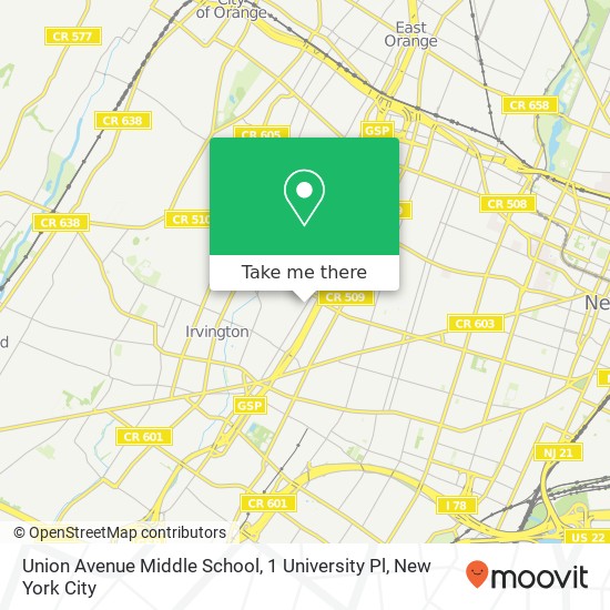 Union Avenue Middle School, 1 University Pl map