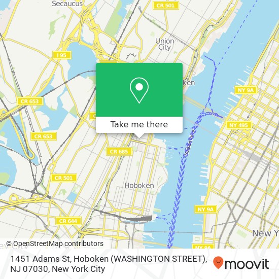 Mapa de 1451 Adams St, Hoboken (WASHINGTON STREET), NJ 07030