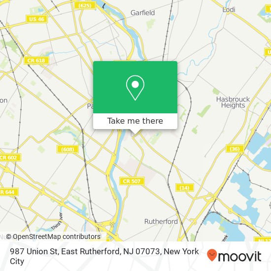 Mapa de 987 Union St, East Rutherford, NJ 07073