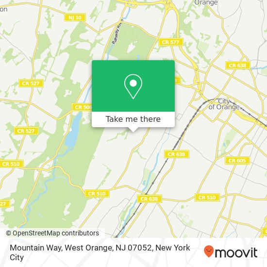 Mapa de Mountain Way, West Orange, NJ 07052