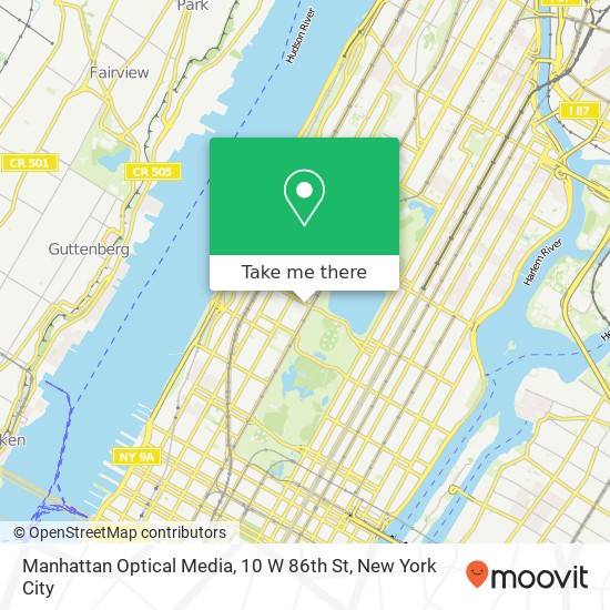 Mapa de Manhattan Optical Media, 10 W 86th St
