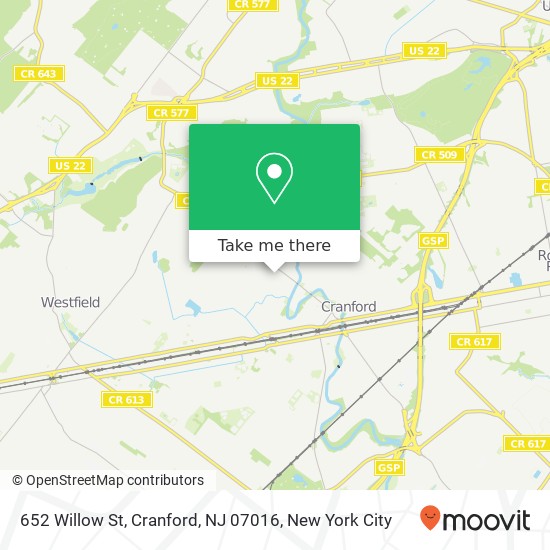 Mapa de 652 Willow St, Cranford, NJ 07016