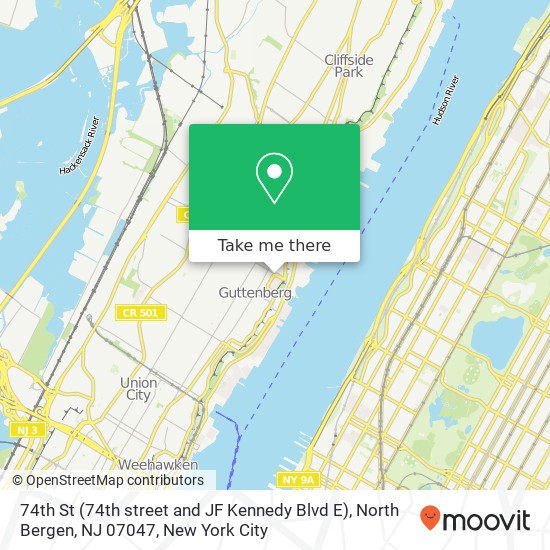Mapa de 74th St (74th street and JF Kennedy Blvd E), North Bergen, NJ 07047
